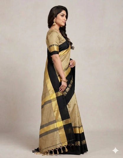 Hathi Design Tussar Black Gadwal Cotton Silk Saree