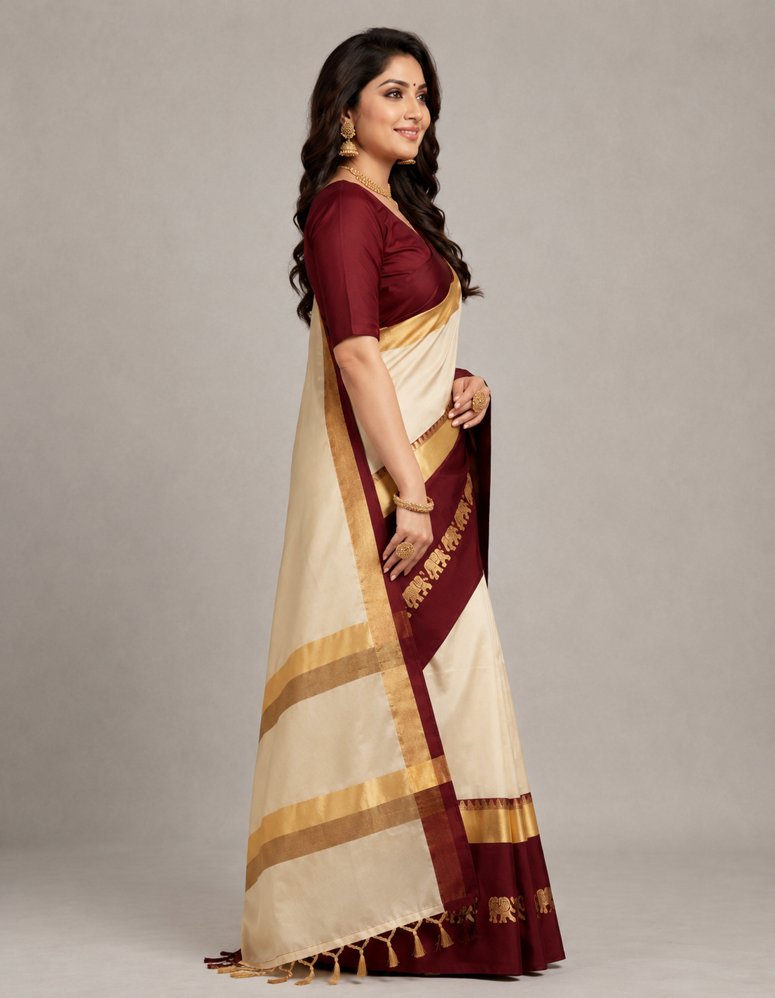 Hathi Design Tussar Shaljam (Turnip Purple) Gadwal Cotton Silk Saree