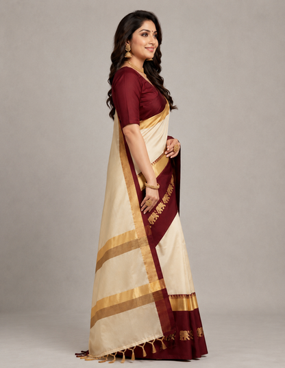 Hathi Design Tussar Shaljam (Turnip Purple) Gadwal Cotton Silk Saree