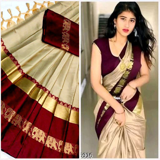 Hathi Design Tussar Shaljam (Turnip Purple) Gadwal Cotton Silk Saree