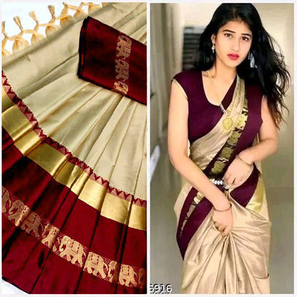 Hathi Design Tussar Shaljam (Turnip Purple) Gadwal Cotton Silk Saree